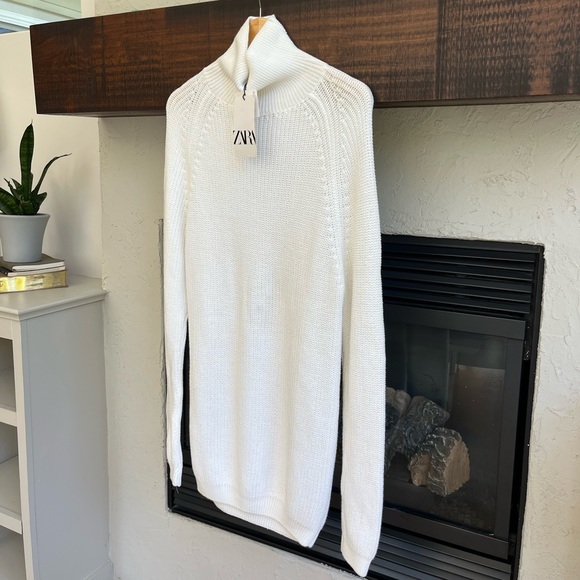 ZARA White Turtleneck Jumper Sweater • Long Slouchy Tunic Dress • Winter White - Picture 2 of 4